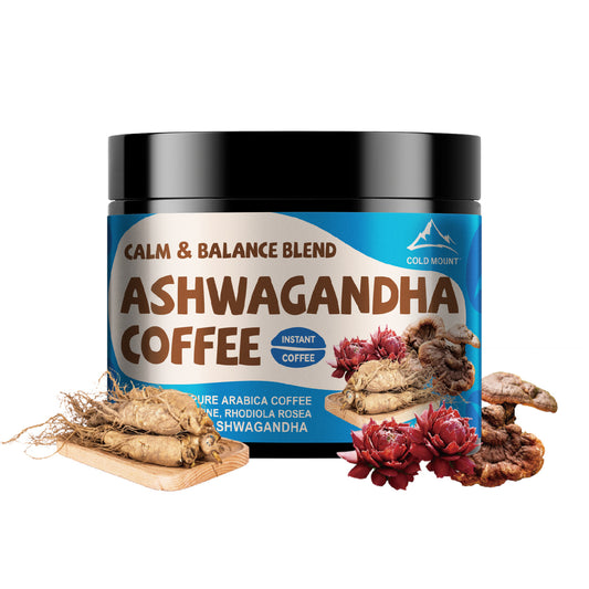 Ashwagandha Coffee with 100% Arabica beans, enriched with Ashwagandha root, Rhodiola Rosea, L-Theanine, Reishi, Chaga