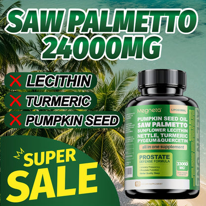 Saw Palmetto Extra Strength with pumpkin seeds, Pygeum, turmeric, quercetin and sunflower - 11080 Mg, 60 capsules