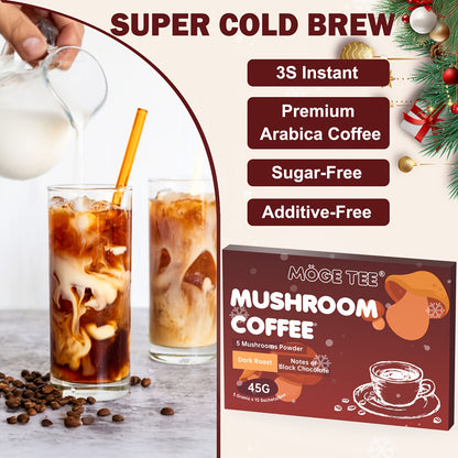 Mushroom Coffee 5 in 1 - With Reishi, Lion's Hair, Cordyceps, Maitake, Shiitake, Arabica Coffee Bean (15 Packets 3g)