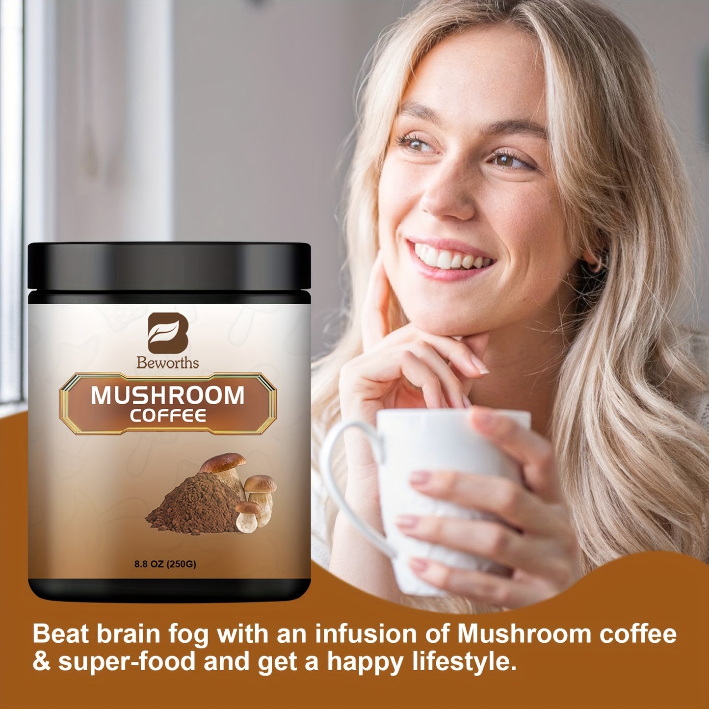 Mushroom Coffee Powder with Reishi, Cordyceps, Lion's Mane, Chaga & Turkey Tail 250g/8.8oz