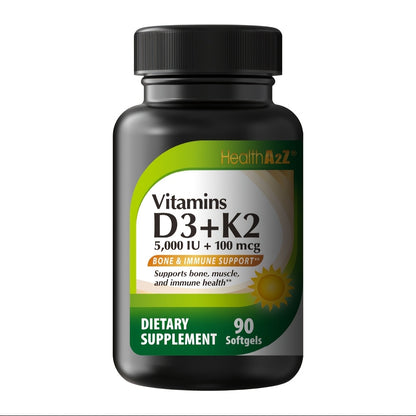 Vitamin D3 and K2 (MK-7) soft capsules - 5000 IU, hypoallergenic, 90 units