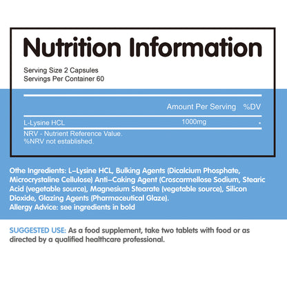 L-Lysine - Supports Cognitive Function 120 Capsules