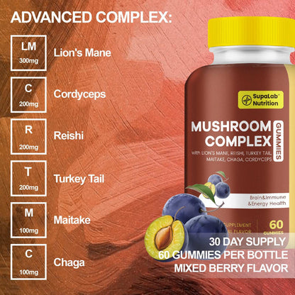 Premium Mushroom Gummies | 300mg | Grape Flavor, Natural Ingredients