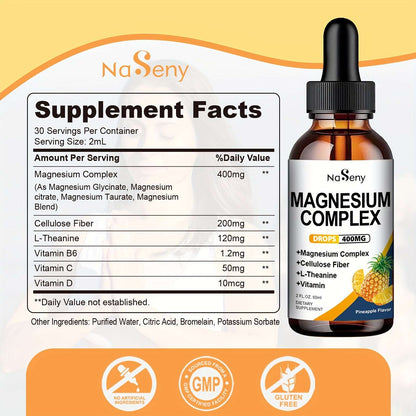 Magnesium Complex Drops 400mg - Highly Absorbable Magnesium Glycinate and Taurate Pineapple Flavor.