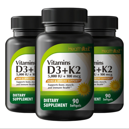 Vitamin D3 and K2 (MK-7) soft capsules - 5000 IU, hypoallergenic, 90 units