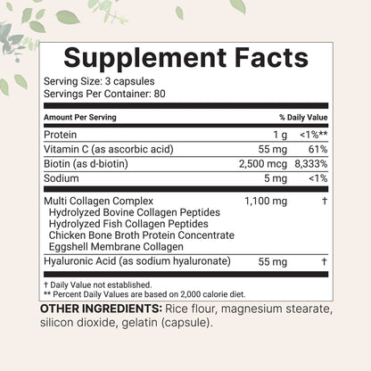 Collagen complex 240 capsules hyaluronic acid, biotin hydrolyzed protein vitamin C