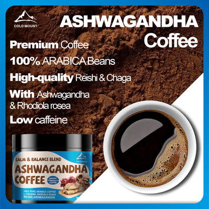 Ashwagandha Coffee with 100% Arabica beans, enriched with Ashwagandha root, Rhodiola Rosea, L-Theanine, Reishi, Chaga