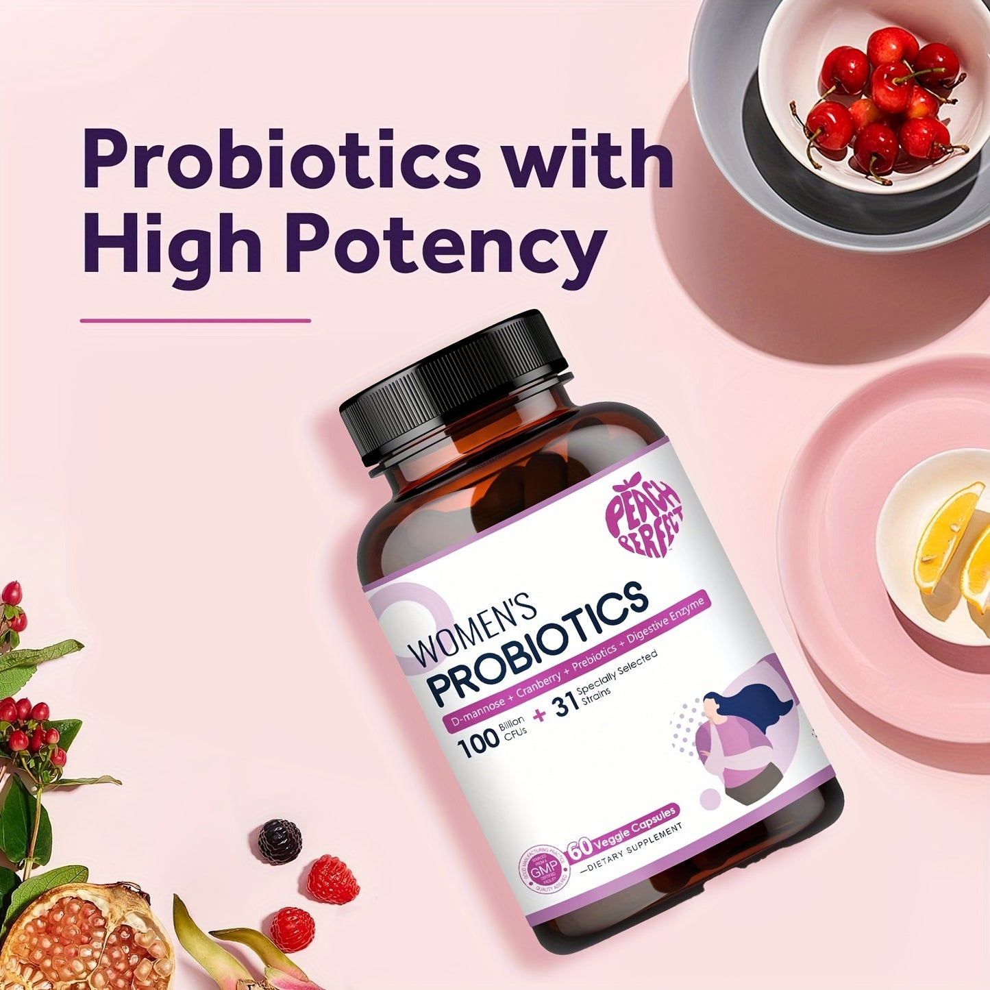 Probiotics for Women 100 Billion CFUs Digestive Enzymes with Cranberry to Restore Balance and pH