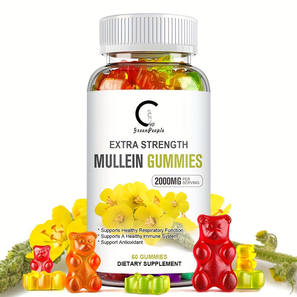 Mullein Leaf Gummies 60 Count - 2,000 mg Supports Respiratory Health and Soothes Coughs