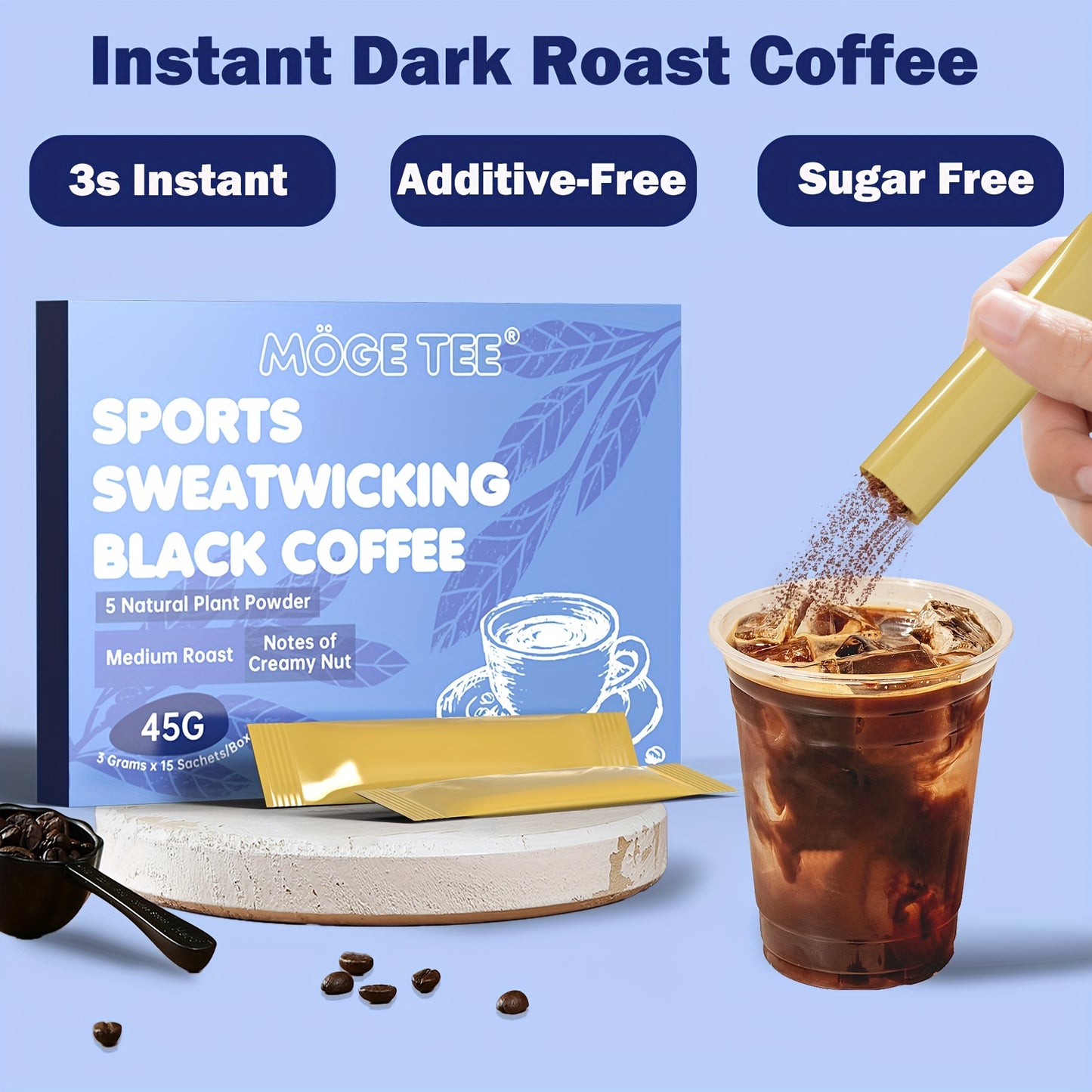 Creamy 5 in 1 Sports Black Coffee with Nut Flavor from Arabica Coffee Beans (15 Packs 3g)