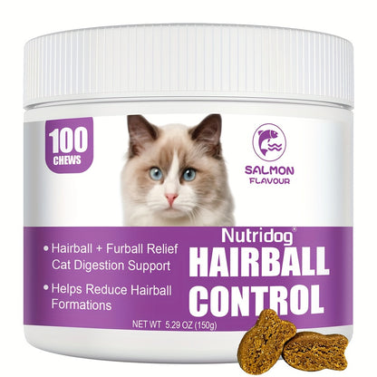 Hairball Aid Supplement for Cats, 100 Chews Digestive Support