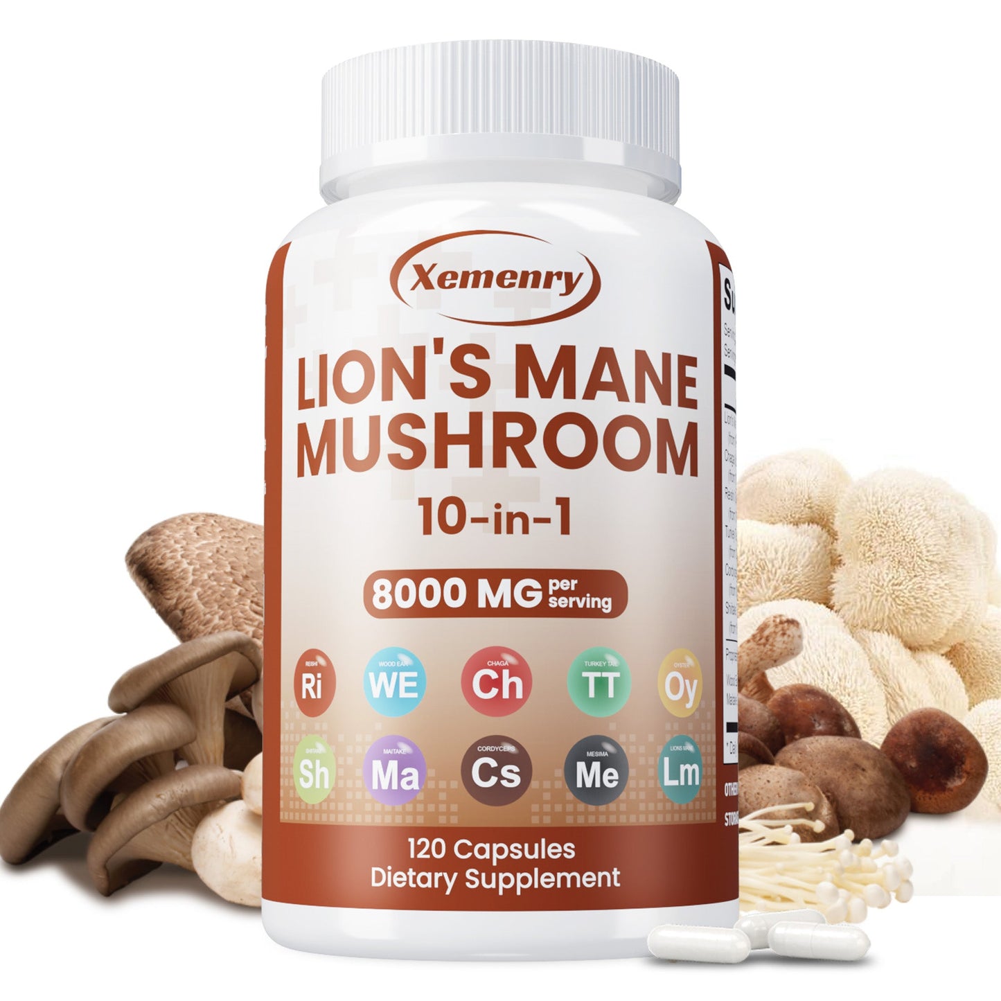 Lion's Mane Mushroom - with Chaga, Reishi, Cordyceps, Shiitake 120 Capsules