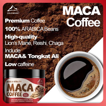 Maca Coffee, 100% Arabica, 6 High Quality Specials: Maca Root, Ginseng, Tongkat Ali, Lion's Mane, Reishi, Chaga