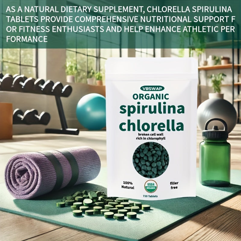 Organic Chlorella Spirulina Tablets, 720 Count, No Additives