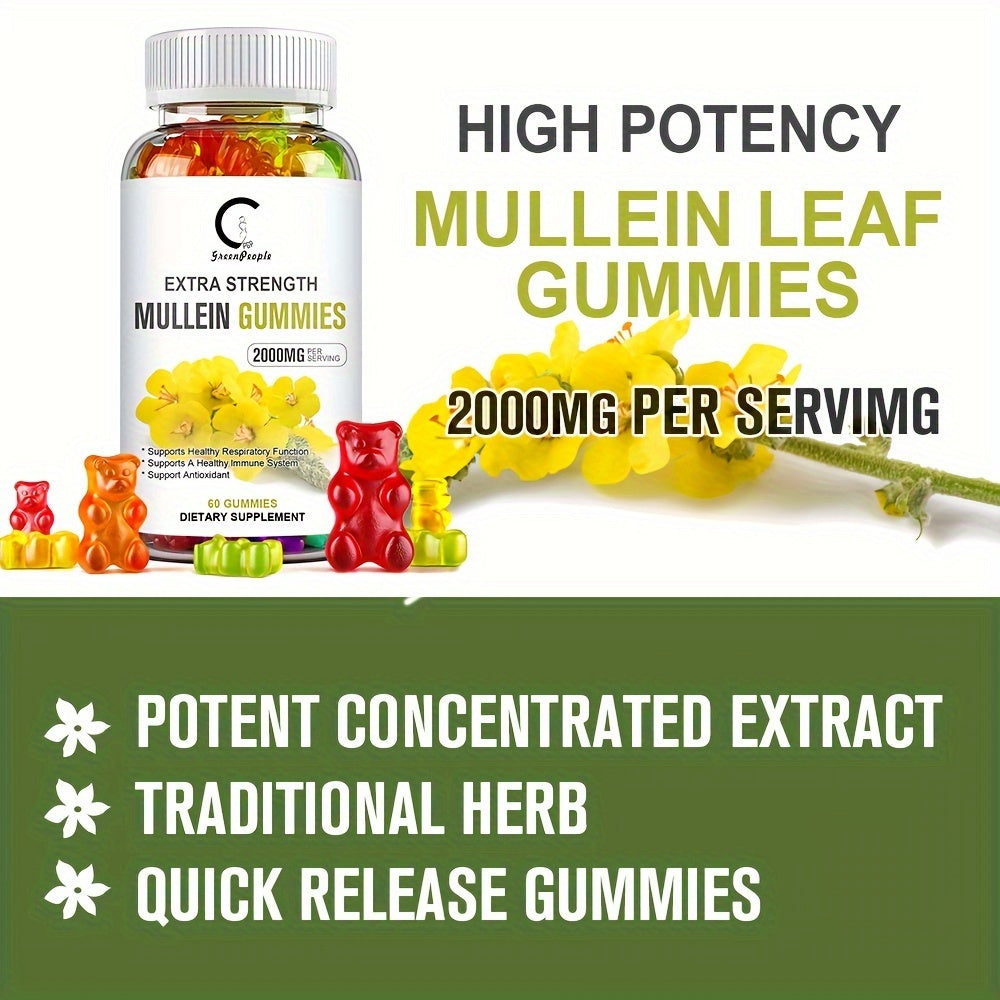 Mullein Leaf Gummies 60 Count - 2,000 mg Supports Respiratory Health and Soothes Coughs