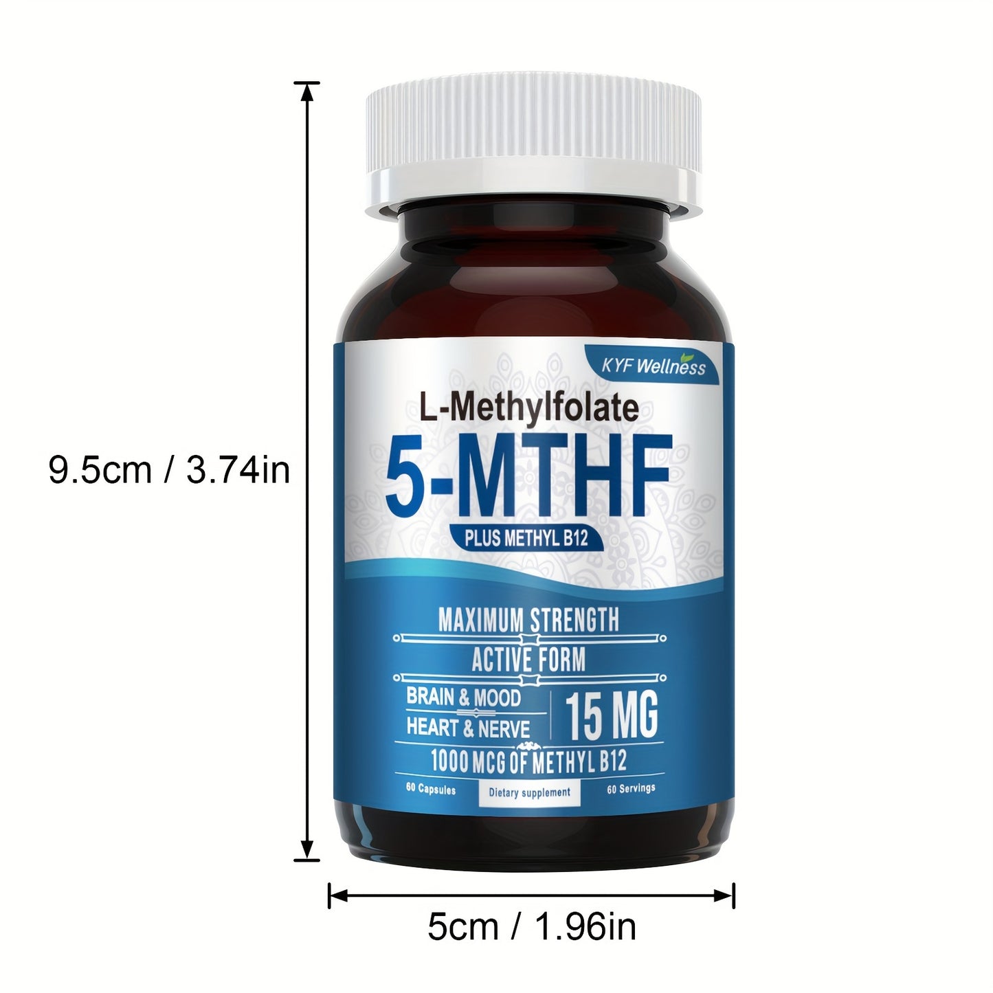 L-5-Mthf Methyl Folate Supplement, 15mg - Active Folic Acid for Better Absorption (60 capsules in a 2 bottle)