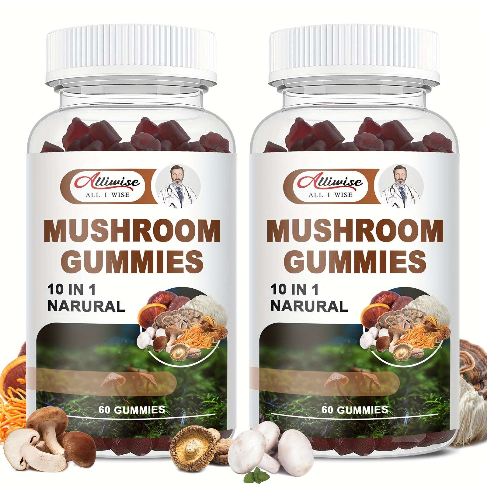 Mushroom Gummies - 10 In 1 Mushroom Complex-120 Capsules (2pack)