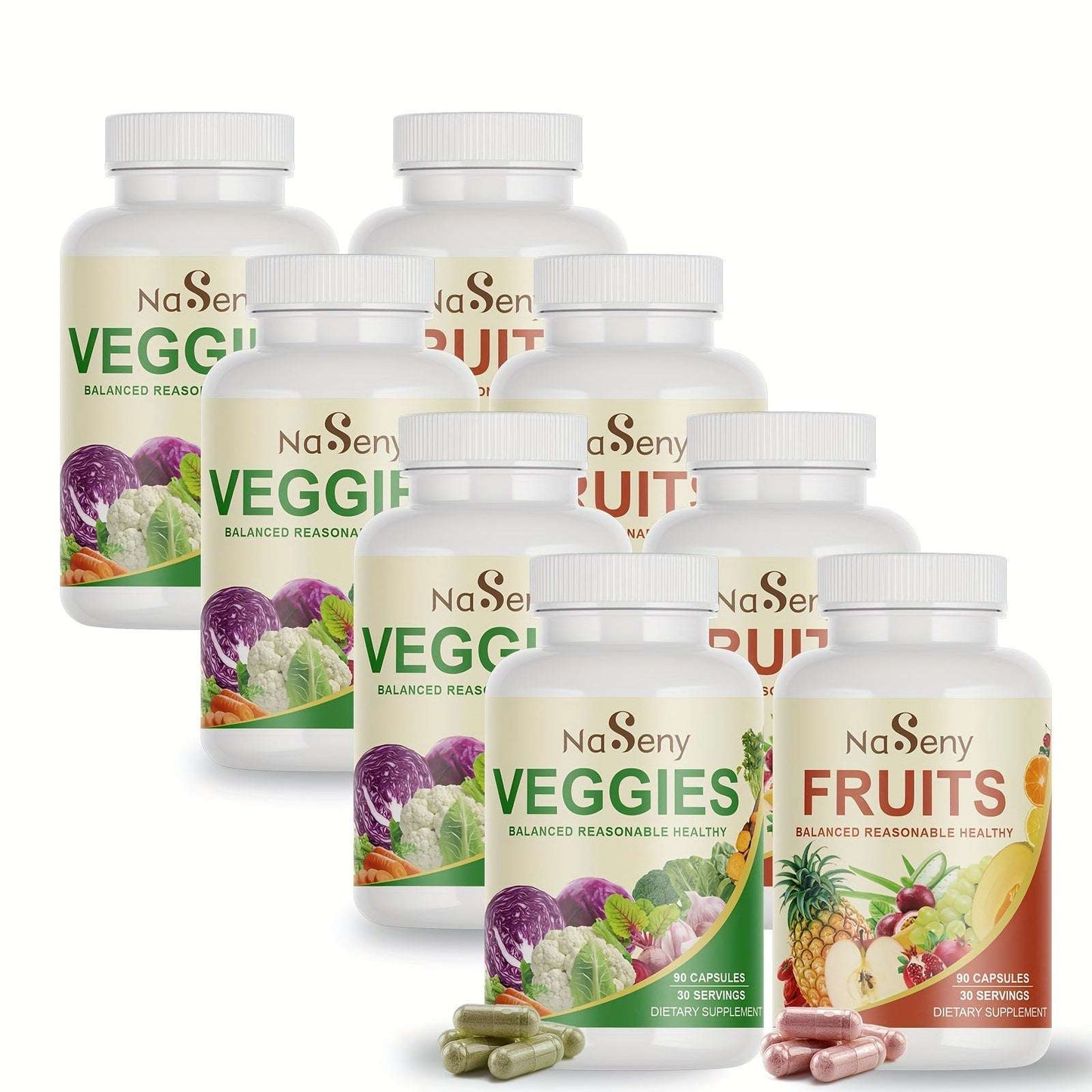 Set of 8 Fruit and Vegetable Capsule Bottles - 720 Capsules