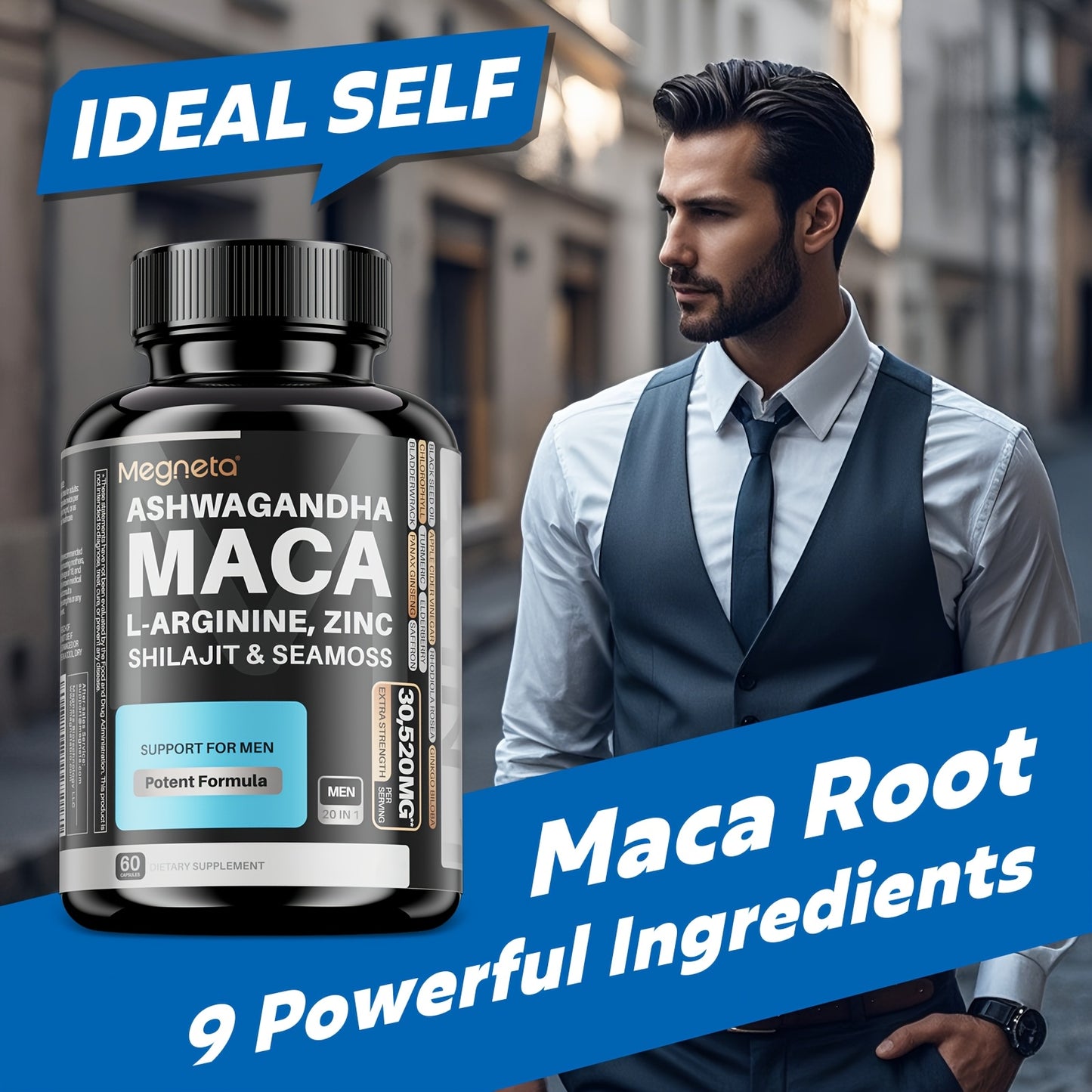 Ultimate Men's Energy Boost: 20-in-1 Herbal Blend with Maca, L-Arginine, Ashwagandha & Shilajit