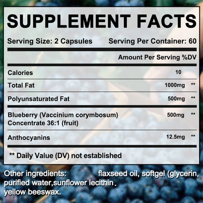 500 mg Ultra Strong Blueberry Concentrate 36:1 - Antioxidant - 120 Capsules