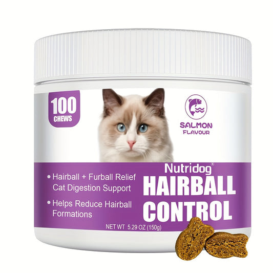 Hairball Aid Supplement for Cats, 100 Chews Digestive Support