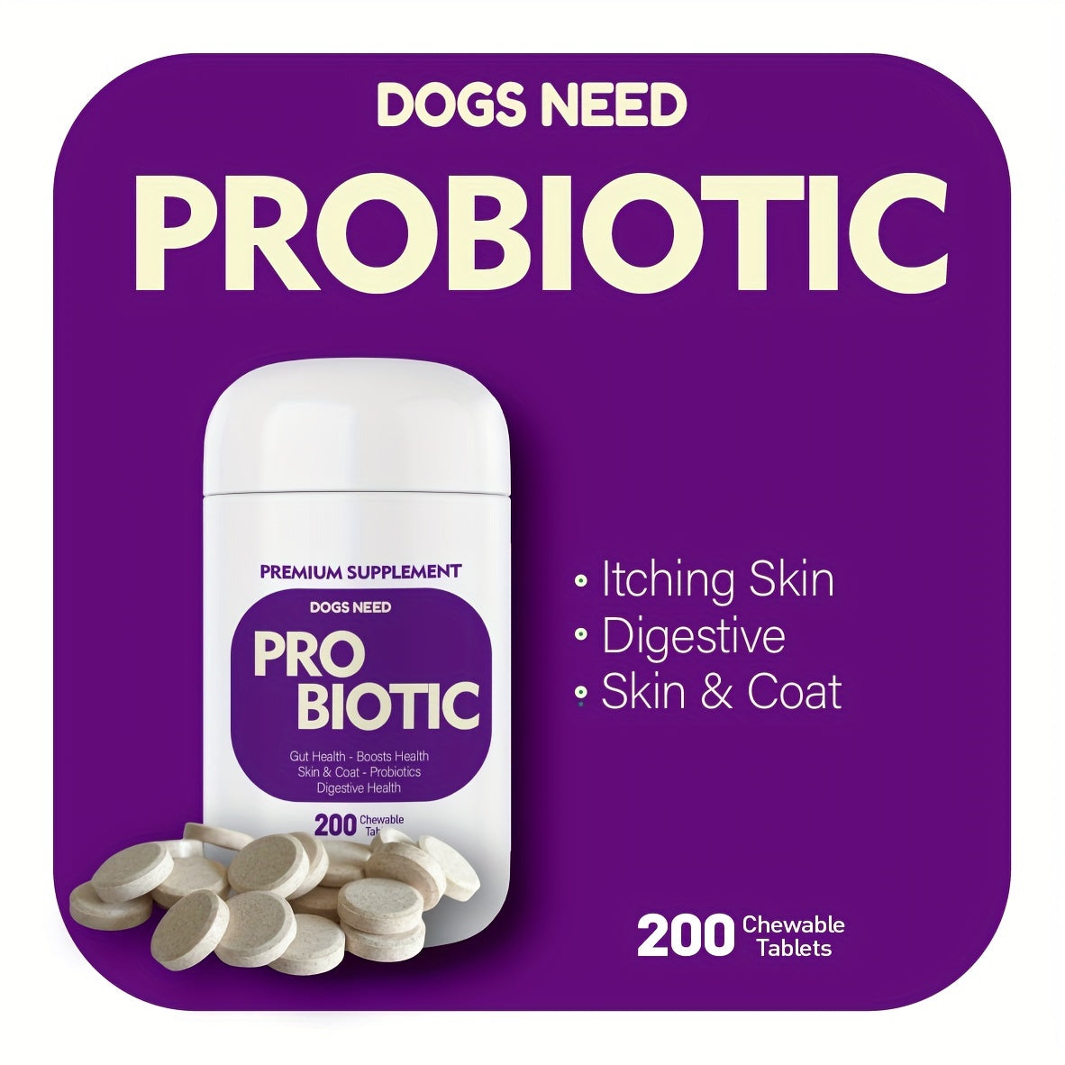 Probiotic Supplement for Dog Health (200 Count)