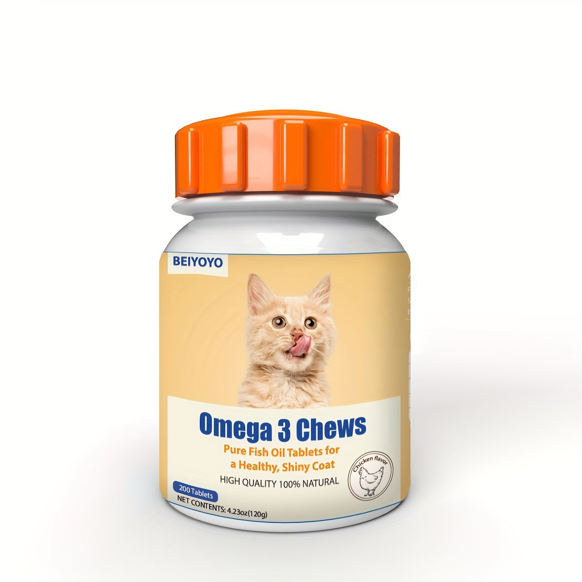 Omega 3 Fish Oil - Fatty Acids, EPA and DHA Cat - 200 Chicken Flavored Chews