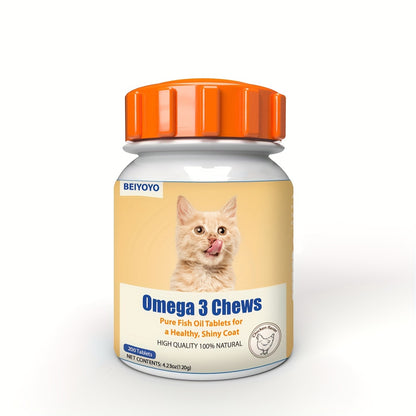 Omega 3 Fish Oil - Fatty Acids, EPA and DHA Cat - 200 Chicken Flavored Chews