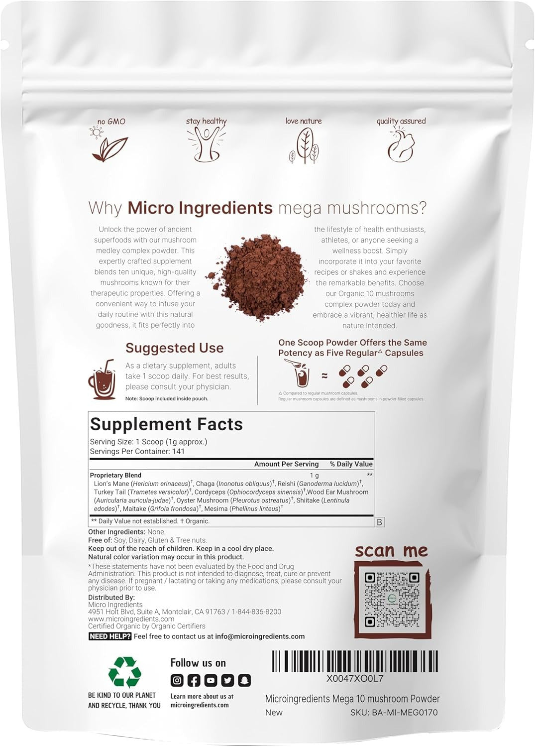 Ultimate Mega Mushroom 10 in 1 Complex Powder - All Natural System Booster