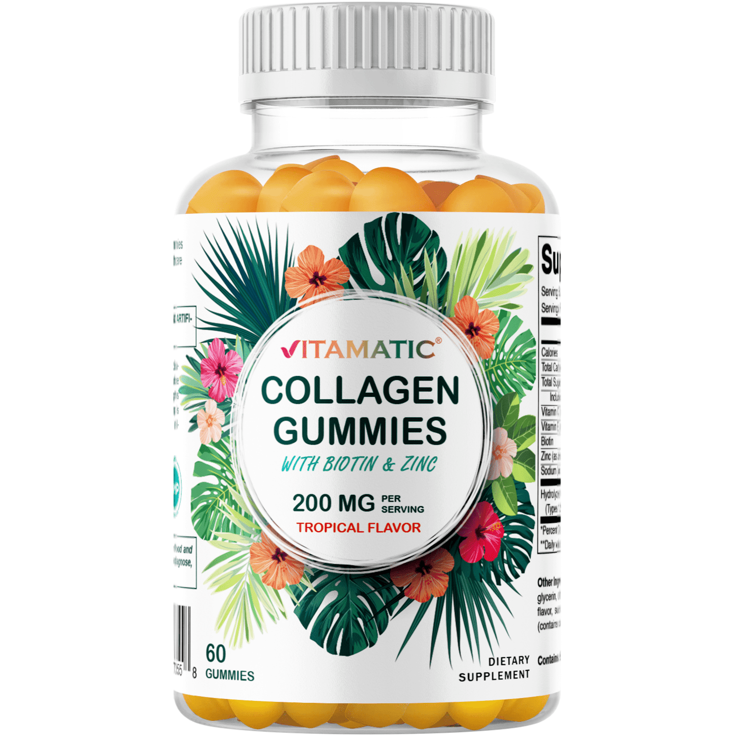 Hydrolyzed Collagen Gummies with Vitamin C, Zinc and Biotin, 200 mg - 60 Gummies