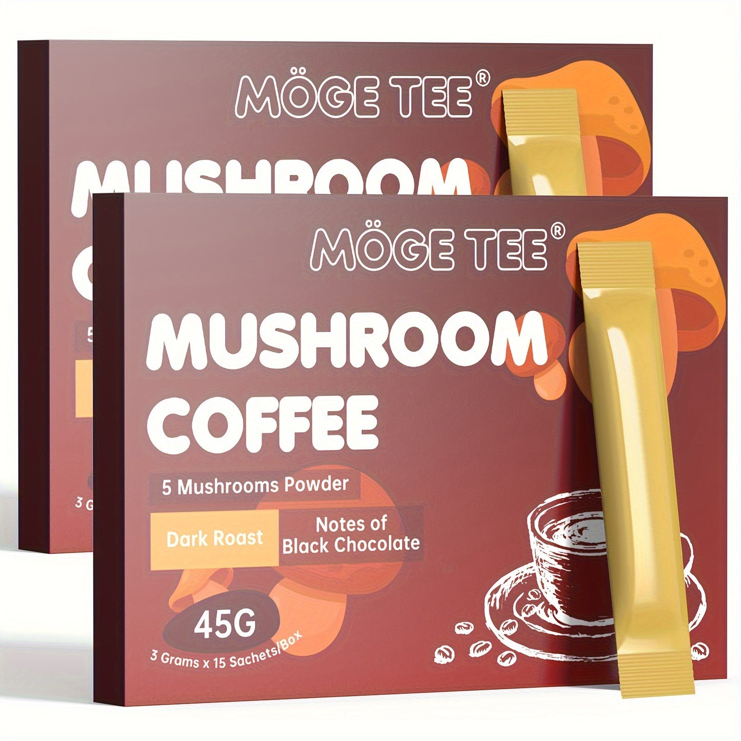 Mushroom Coffee 5 in 1 - With Reishi, Lion's Hair, Cordyceps, Maitake, Shiitake, Arabica Coffee Bean (15 Packets 3g)