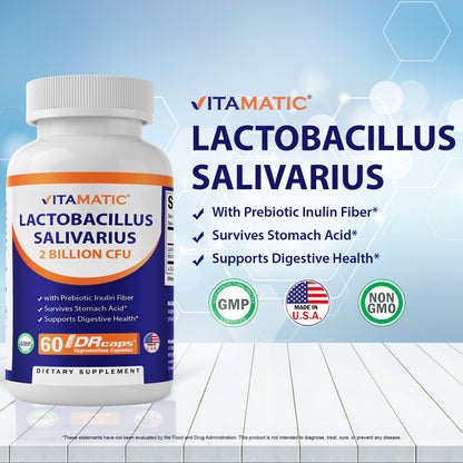 Lactobacillus Salivarius 2 billion per capsule DR - 60 units - Made with prebiotic inulin fiber