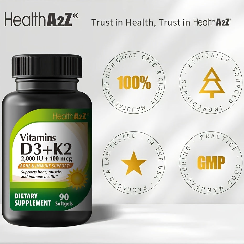 Vitamin D3 and K2 (MK-7) soft capsules - 5000 IU, hypoallergenic, 90 units