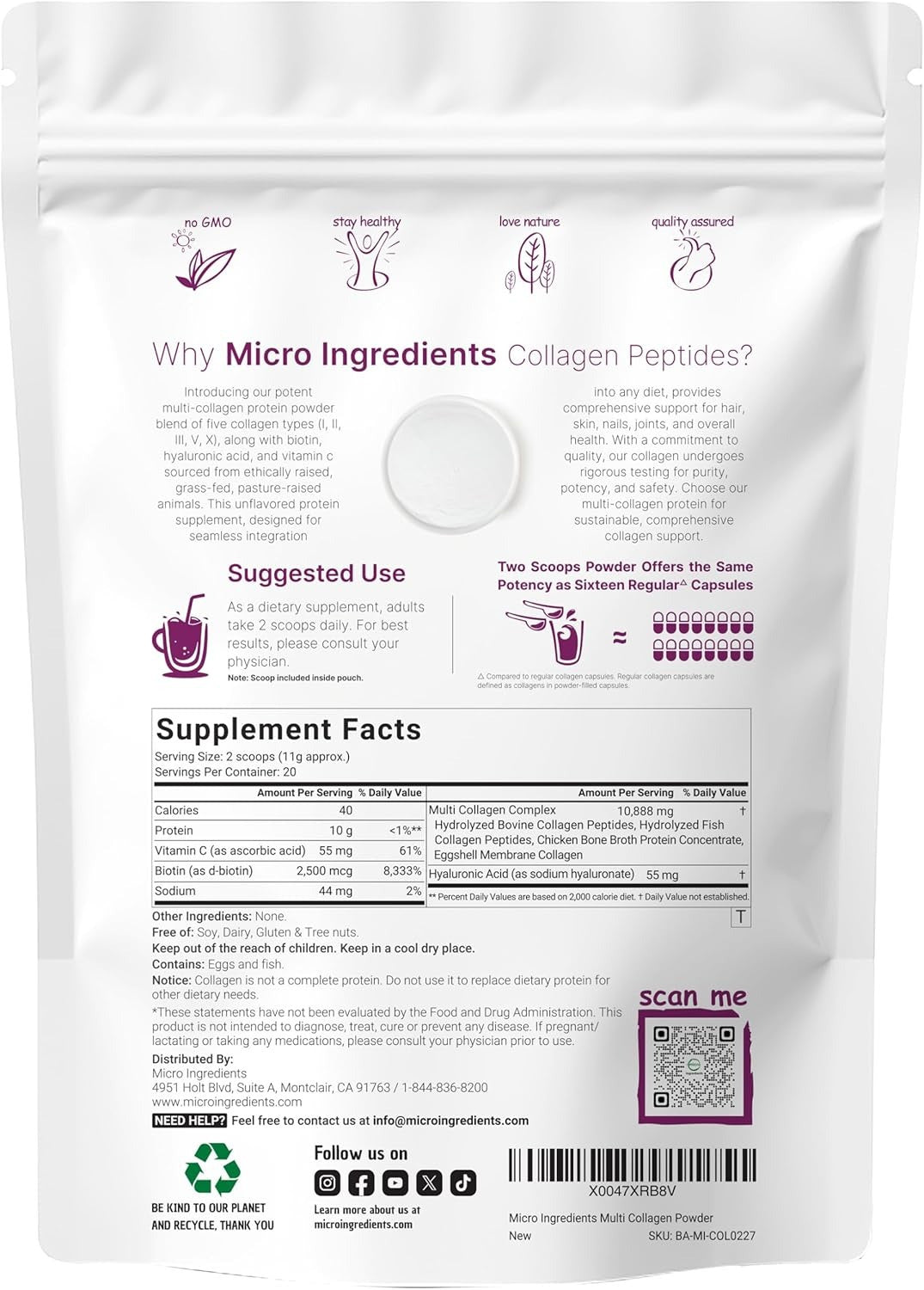 Multi Collagen Protein Powder with Biotin, Hyaluronic Acid and Vitamin C